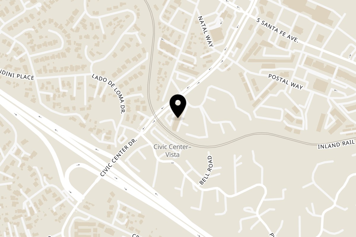 Map showing the location of Mama 'n Papa's Pizza Grotto on 988 Civic Center Dr in Vista